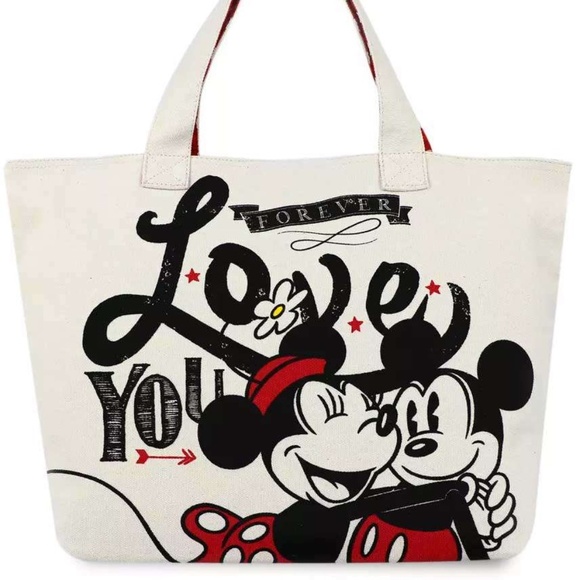 Disney Store Mickey & Minnie Mouse ''Love'' Canvas Tote Bag - Picture 2 of 3